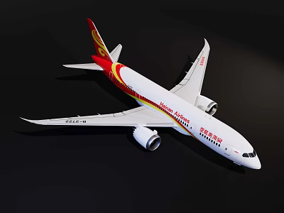 Hainan Airlines Passenger Airplane With White Red Yellow Livery Wings Engines And Tail Logo 3d model