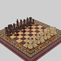 Decorative Chess Set With Gold And Dark Pieces On Wooden Chessboard