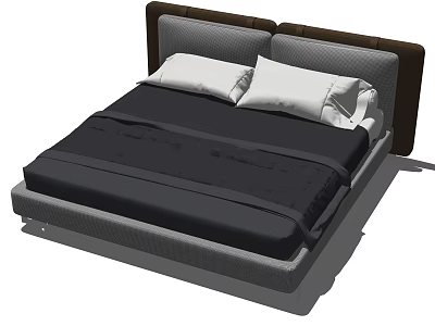 Modern Double Bed With Upholstered Headboard Dark Mattress And White Pillows 3d model