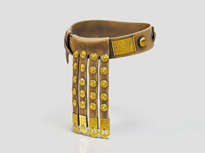 Ornate Brown Leather Accessory With Golden Round Buttons And Hanging Tassels 3d model