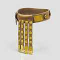 Ornate Brown Leather Accessory With Golden Round Buttons And Hanging Tassels