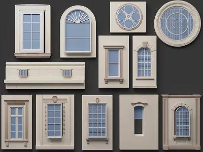 Various Architectural Window Designs With Different Shapes And Decorative Frames 3d model