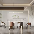 Modern Open Restaurant Interior Design With Dining Table Chairs Pendant Lights And Plants 3d model