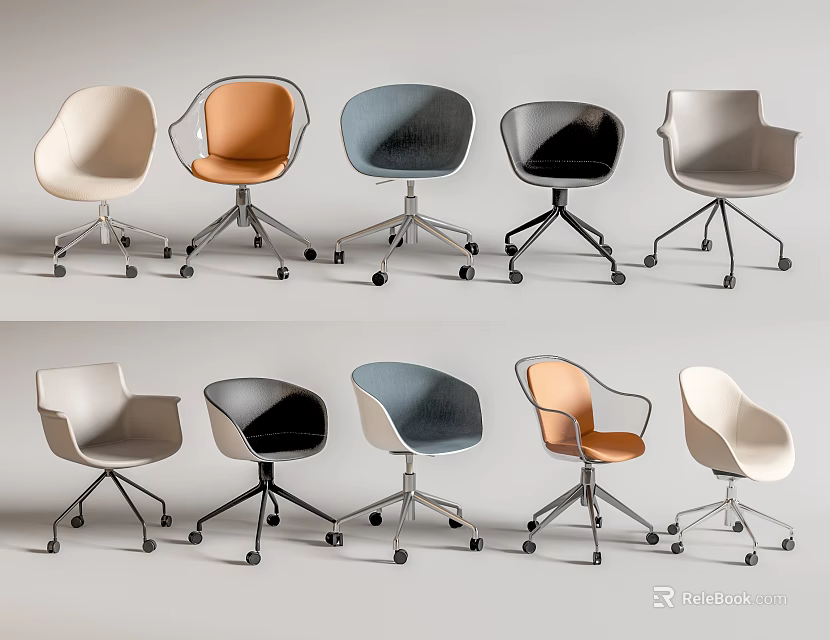 Modern Design Office Chairs With Swivel Wheels In Multiple Colors And Styles 3d model 
