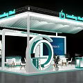 Leading Mod Exhibition Booth With Windows 11 Display Curved Design Tables Chairs And Plants