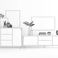 Modern TV Stand with White Wood Design Decorative Items Green Plant and Books