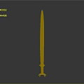 Ancient Bronze Sword Sculpture with Intricate Carvings on Rustic Blade Standing on Display Base