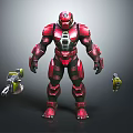 Red Armored Sci Fi Warrior With Futuristic Armor And Dual Yellow Silver Weapons 3d model