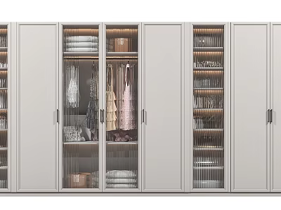 Modern Wardrobe With Glass Doors And Organized Clothing Storage Space 3d model