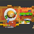 Toy Food Shop Building With Chef Figure Colorful Roof And Decorative Windows