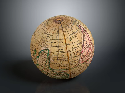 Vintage Globe With Hand Drawn Map Details Latitude Longitude Lines And Colored Regions 3d model