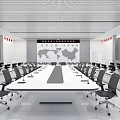Modern Conference Room Interior With Multiple Workstations Large Wall Screens And Computer Monitors
