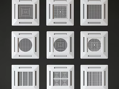 White Square Air Conditioner Vents With Various Grille Patterns And Different Designs 3d model