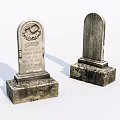 Two Stone and Wood Tombstones With Carvings Inscriptions and Solid Bases