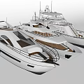 Three White Luxury Yachts Displayed Side by Side in Marine Exhibition