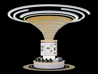 Modern Exhibition Island With Circular Lighting Honeycomb Pattern And Display Platform 3d model