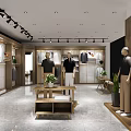Modern Clothing Store Interior With Wooden Racks Mannequins Display Cabinets And Lighting