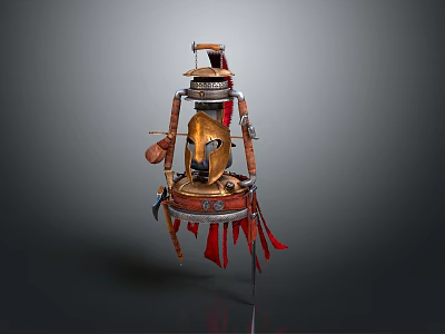 Vintage Artistic Lighting Combination With Metal Structure Golden Accents And Red Decorative Tassels 3d model