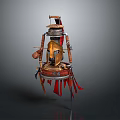 Vintage Artistic Lighting Combination With Metal Structure Golden Accents And Red Decorative Tassels