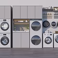 Modern Laundry Room Interior Design With Multiple Washing Machines And Storage Cabinets 3d model