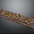 Decorative Long Tray With Various Foods And Colorful Patterned Design