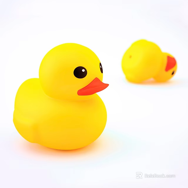 Two Yellow Rubber Duck Toys with Black Eyes and Orange Beaks on White Background 3d model 