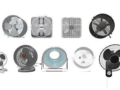 Different Types of Air Cooling Fans Featuring Portable Wall Mounted and Table Top Designs 3d model