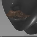 Realistic Gray Model Head with Detailed Nose and Brown Curly Mustache