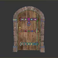 Vintage Arched Wooden Door With Red Brick Frame And Metal Hardware