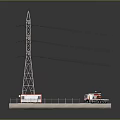 3D Power Facility Model with High Voltage Tower Utility Truck Road and Green Area