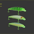 Three Different Colored Fishing Lures With Striped Patterns And Metal Hooks