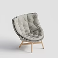 Modern Minimalist Gray Tufted Accent Chair With Woven Trim And Wooden Legs