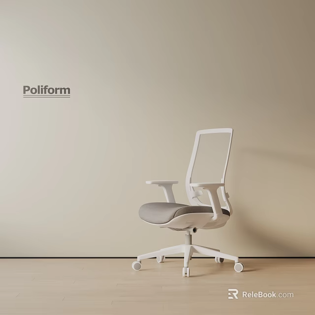 Modern Ergonomic Office Chair With White Frame Gray Cushion And Swivel Wheels 3d model 