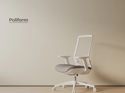 Modern Ergonomic Office Chair With White Frame Gray Cushion And Swivel Wheels 3d model