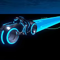 Futuristic Speeding Motorcycle With Blue Neon Lights And Glowing Trail On Dark Background