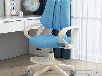 Blue Kids Study Chair with Armrests and Wheels Base for Children's Room 3d model