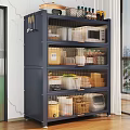 Modern Dark Kitchen Side Cabinet With Fluted Glass Doors For Multi Layer Kitchenware Storage