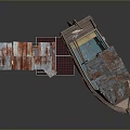 Old Weathered Wooden Boat And Rusted Metal Roof Shed With Floor Mats