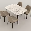 Modern Marble Top Rectangular Dining Table Set With Four Beige Chairs And Dark Legs 3d model