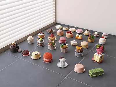 Dessert Cake Donut Strawberry Matcha Chocolate Cream Bread Cake Food 3d model