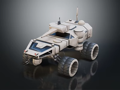 Futuristic Utility Vehicle Featuring Large Tires Antenna And Robotic Mechanical Design 3d model