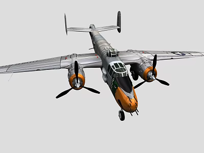 Vintage Passenger Aircraft With Twin Propellers Silver Fuselage And Yellow Nose 3d model
