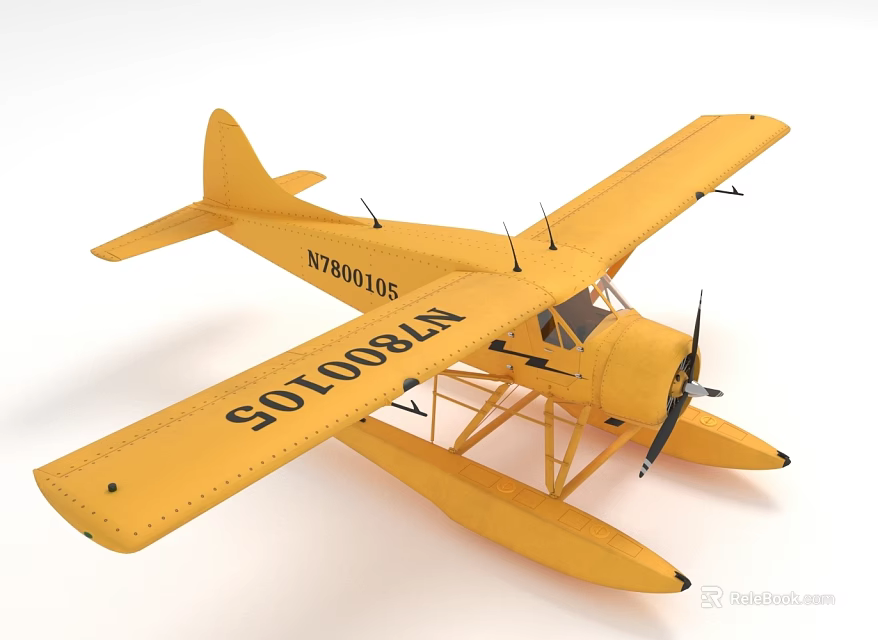Detailed Yellow Seaplane Model with Floats Wings and SOTOORAN Markings 3d model 