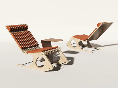 Modern Lounge Chairs With Wooden Frame Orange Cushions And Side Table 3d model