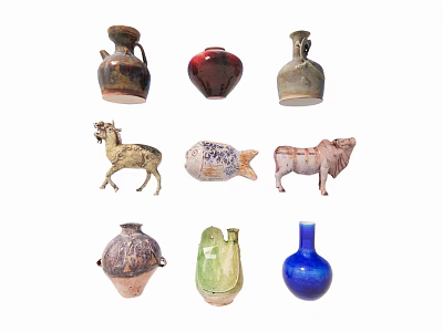 Decorative Ceramic Vessels with Various Shapes Animal Designs and Colorful Patterns 3d model