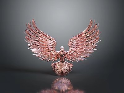 Copper Colored Eagle Sculpture With Spread Wings And Reflection On Dark Background 3d model