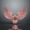 Copper Colored Eagle Sculpture With Spread Wings And Reflection On Dark Background