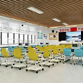 Modern Laboratory Interior Design With Blue Yellow Chairs Lab Benches And Equipment