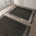 Modern Square Rugs with Grid Pattern and Fringe Edges on Wooden Floor