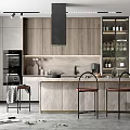 Modern Kitchen Interior Design With Wooden Cabinets Island Red Stools Black Appliances And Ceiling Lighting